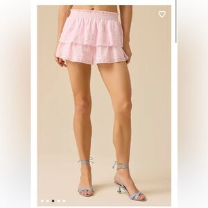 Altar'd State Lavender Tiered Mini Shorts with White Lace size small.
